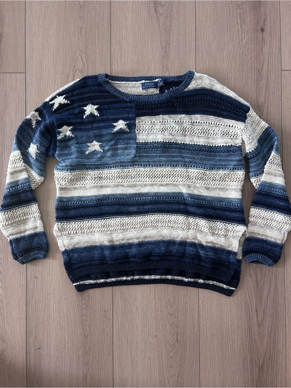 Polo Ralph Lauren Sweater Women’s American Flag Blue White Knit Stripe Star M
